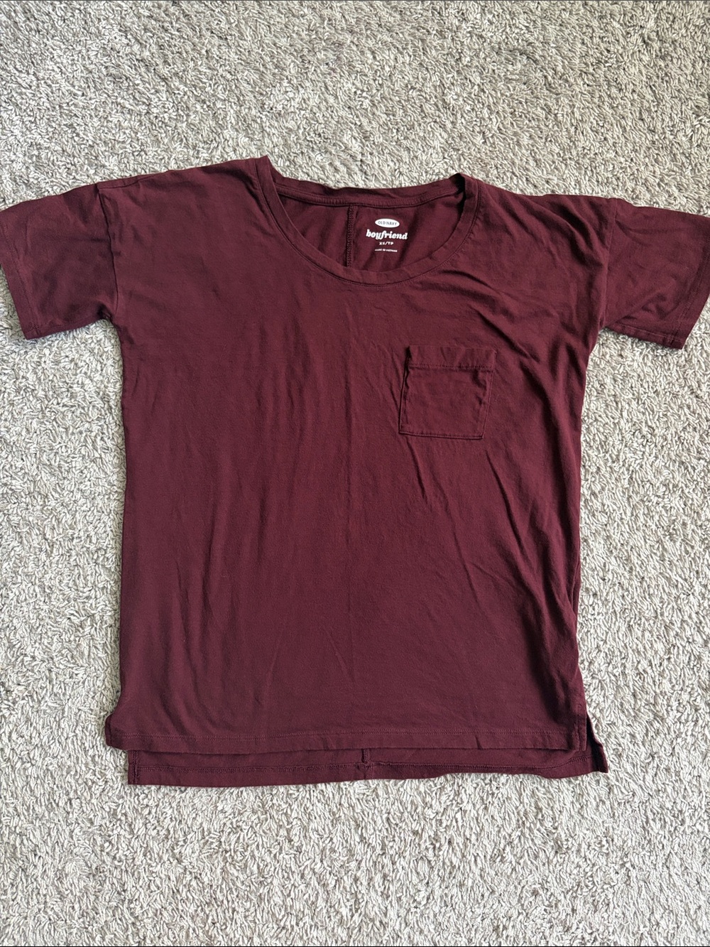 Boyfriend boxy Pocket Crew Neck T-Shirt - Burgundy